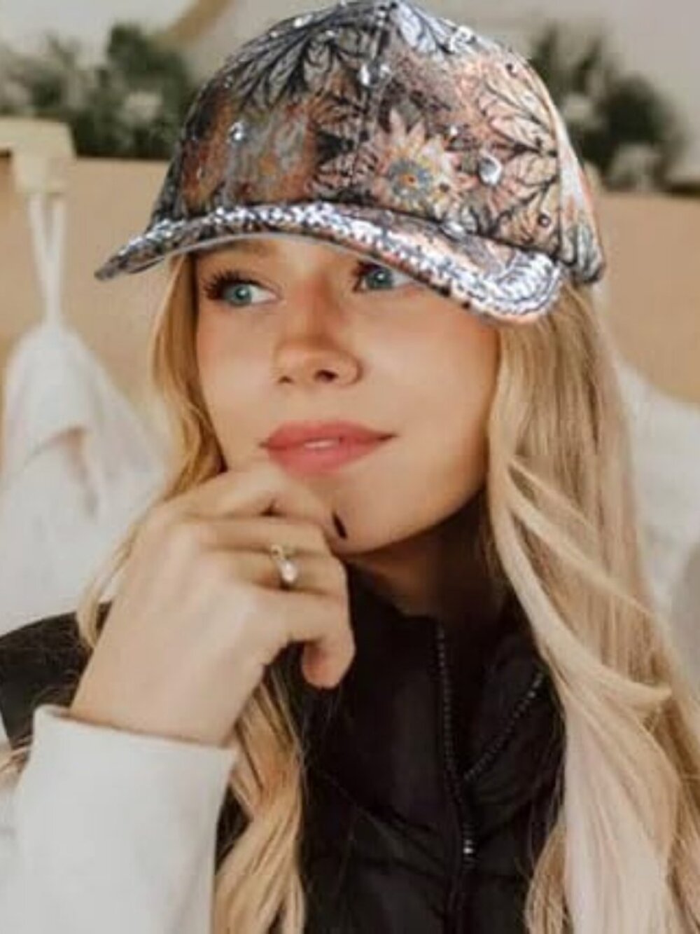 Bling Baseball Caps for Women, Rhinestone Summer Flower Baseball Hat, Adjustable